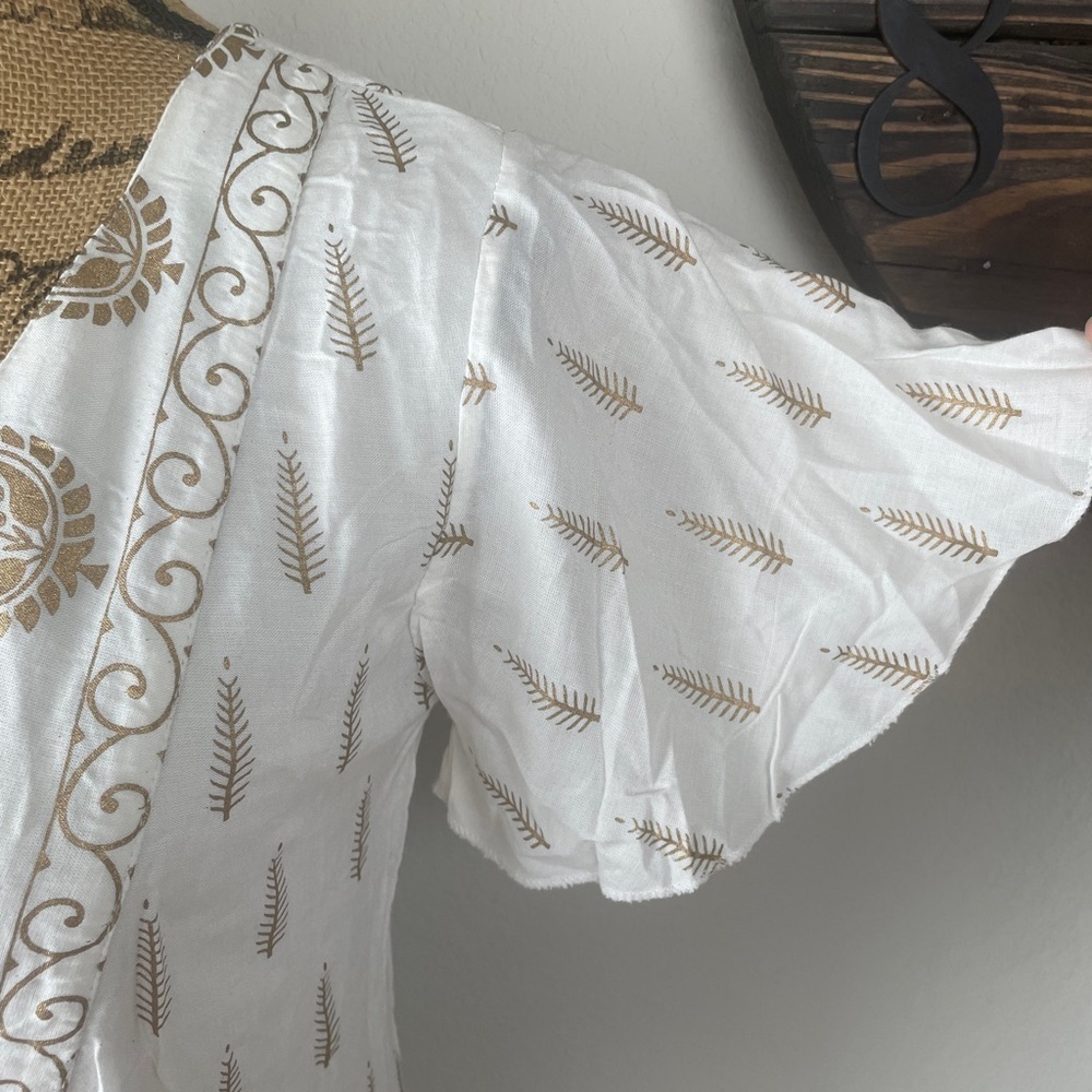 NWOT Bohemian White and Gold Summer Dress - Picture 3 of 5